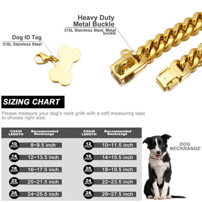 Gold Dog Collar Big Dog Collar Stainless Steel Large Dog Outdoor Walking Chain