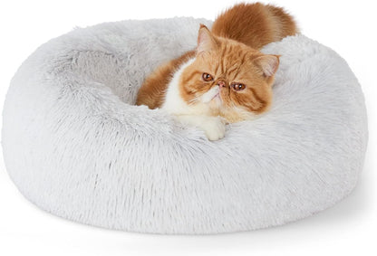 Calming Dog Beds for Small Medium Large Dogs - round Donut Washable Dog Bed, Anti-Slip Faux Fur Fluffy Donut Cuddler Anxiety Cat Bed, Fits up to 15-100 Lbs