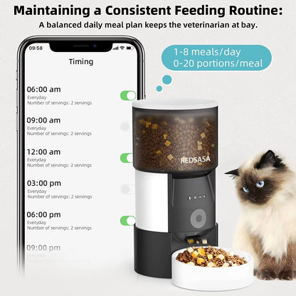 3L Automatic Pet Feeder with Camera, Automatic Cat/Dog Dispenser with 2-Way Audio, 1080P HD with Night Vision, Wifi