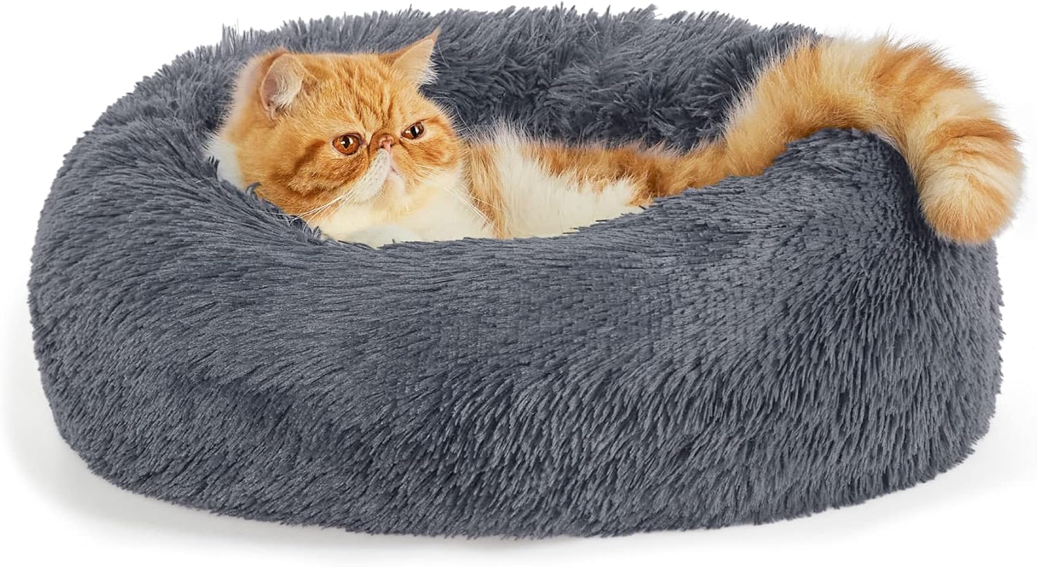 Calming Dog Beds for Small Medium Large Dogs - round Donut Washable Dog Bed, Anti-Slip Faux Fur Fluffy Donut Cuddler Anxiety Cat Bed, Fits up to 15-100 Lbs