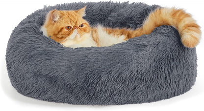 Calming Dog Beds for Small Medium Large Dogs - round Donut Washable Dog Bed, Anti-Slip Faux Fur Fluffy Donut Cuddler Anxiety Cat Bed, Fits up to 15-100 Lbs