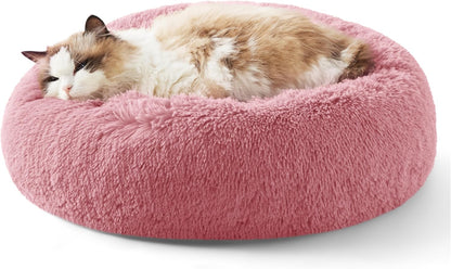 Calming Dog Beds for Small Medium Large Dogs - round Donut Washable Dog Bed, Anti-Slip Faux Fur Fluffy Donut Cuddler Anxiety Cat Bed, Fits up to 15-100 Lbs