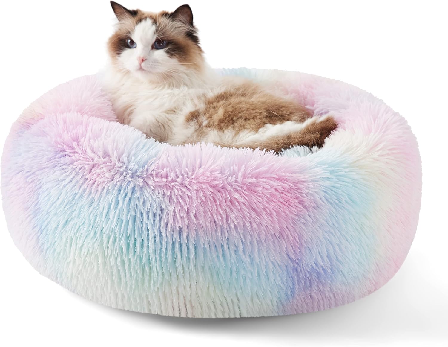 Calming Dog Beds for Small Medium Large Dogs - round Donut Washable Dog Bed, Anti-Slip Faux Fur Fluffy Donut Cuddler Anxiety Cat Bed, Fits up to 15-100 Lbs