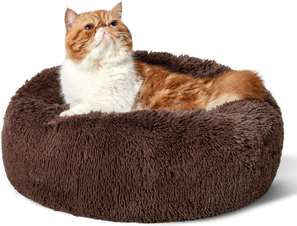 Calming Dog Beds for Small Medium Large Dogs - round Donut Washable Dog Bed, Anti-Slip Faux Fur Fluffy Donut Cuddler Anxiety Cat Bed, Fits up to 15-100 Lbs