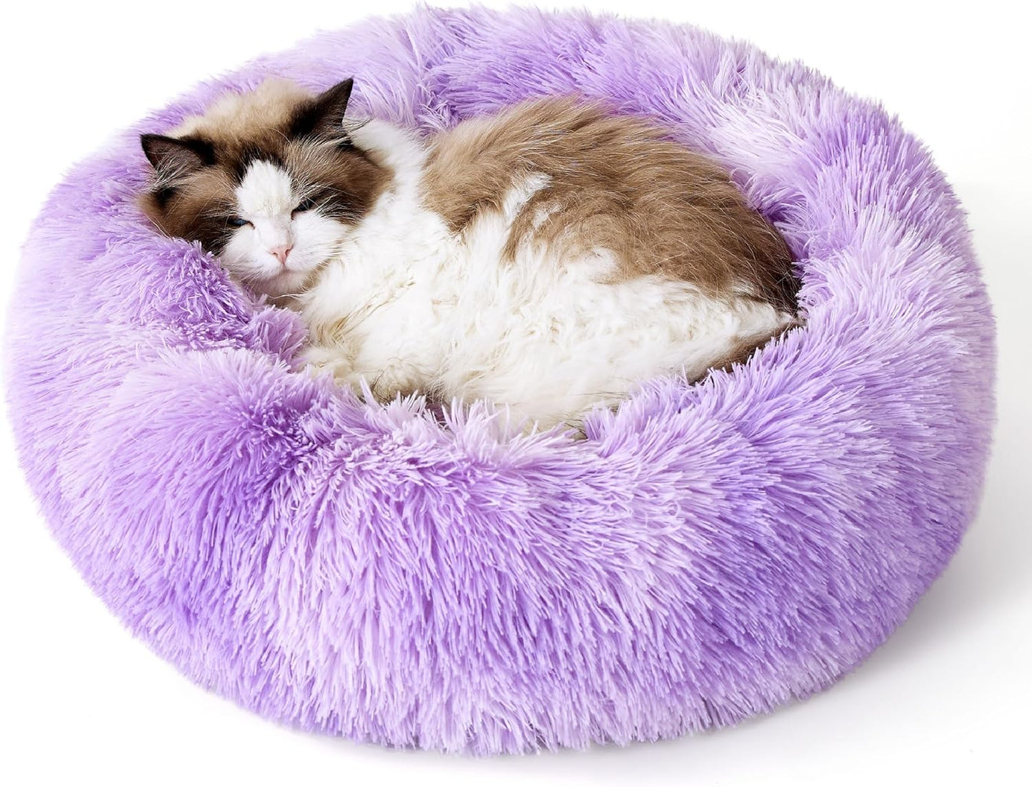 Calming Dog Beds for Small Medium Large Dogs - round Donut Washable Dog Bed, Anti-Slip Faux Fur Fluffy Donut Cuddler Anxiety Cat Bed, Fits up to 15-100 Lbs