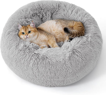 Calming Dog Beds for Small Medium Large Dogs - round Donut Washable Dog Bed, Anti-Slip Faux Fur Fluffy Donut Cuddler Anxiety Cat Bed, Fits up to 15-100 Lbs