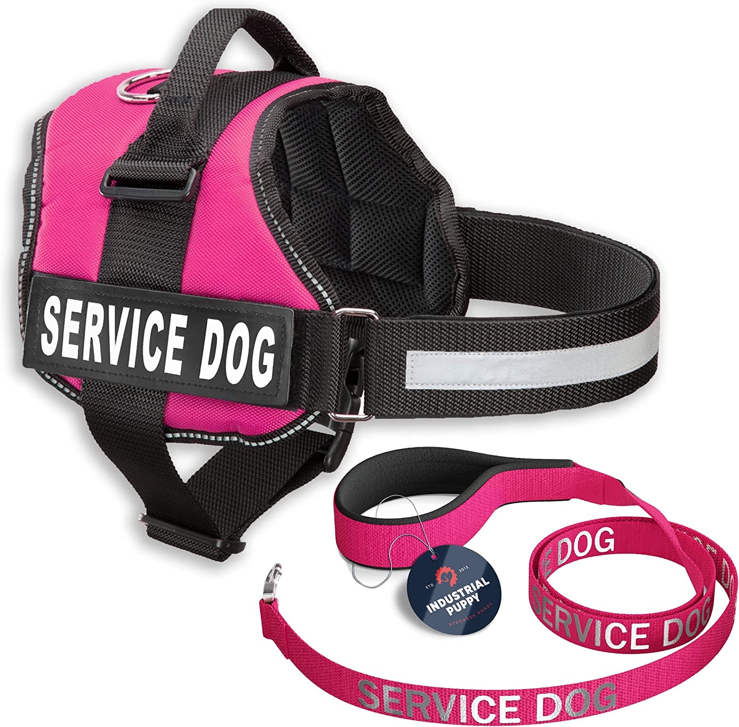 Service Dog Vest with Hook and Loop Straps & Matching Service Dog Leash Set - Harnesses from XXS to XXL - Service Dog Harness Features Reflective Patch and Comfortable Mesh Design (Pink, XXS)