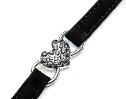 Heart Bling Cat Collar with Safety Belt and Bell 8-11 Inches (Black)